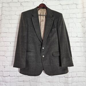 Vintage Trotters Club Mens 44R Dark Green Camel Hair Wool Blend 2 Button Blazer
